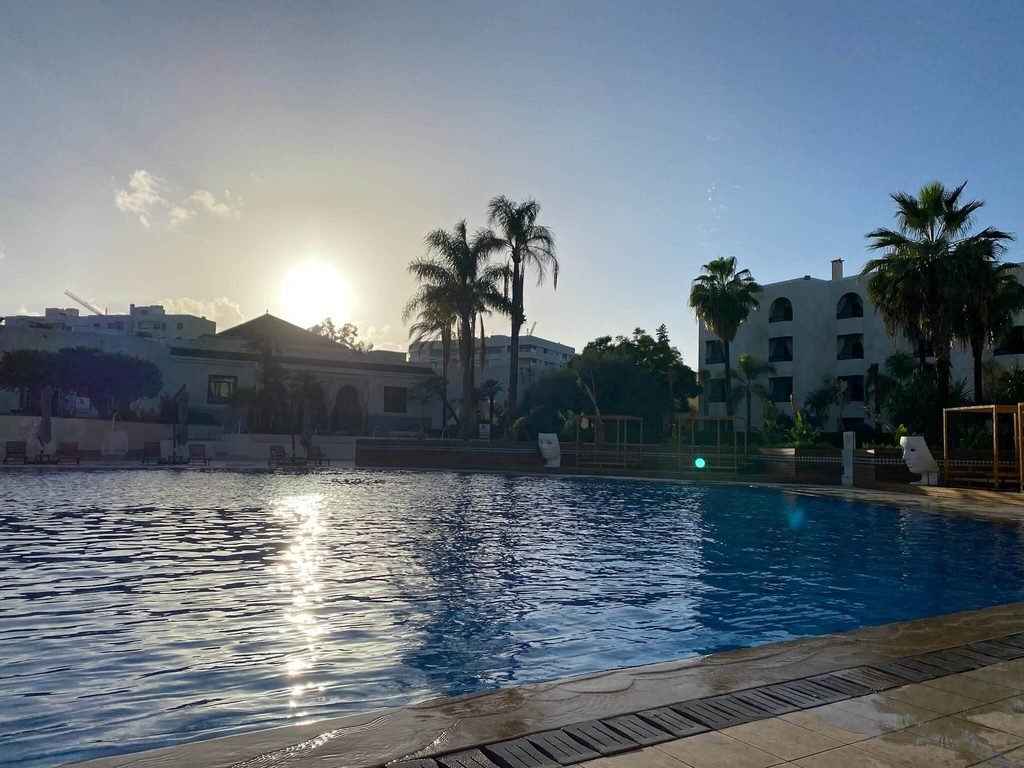 hotel pool at the marriott at sunset