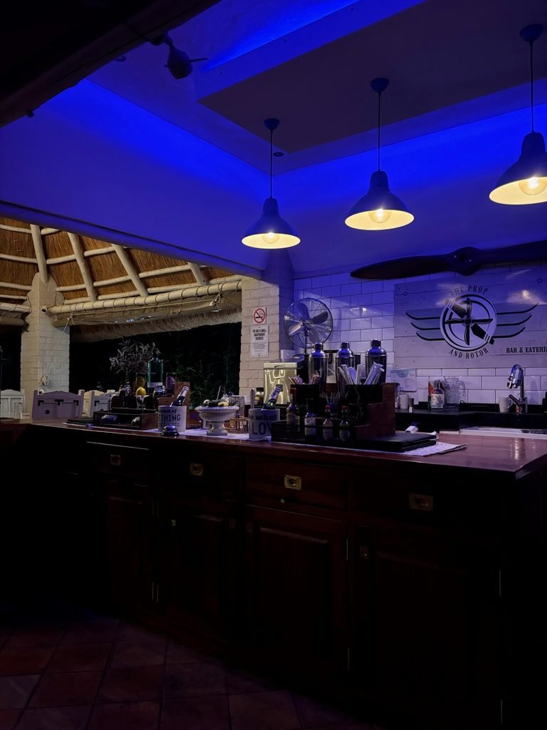 bar lit up in the evening