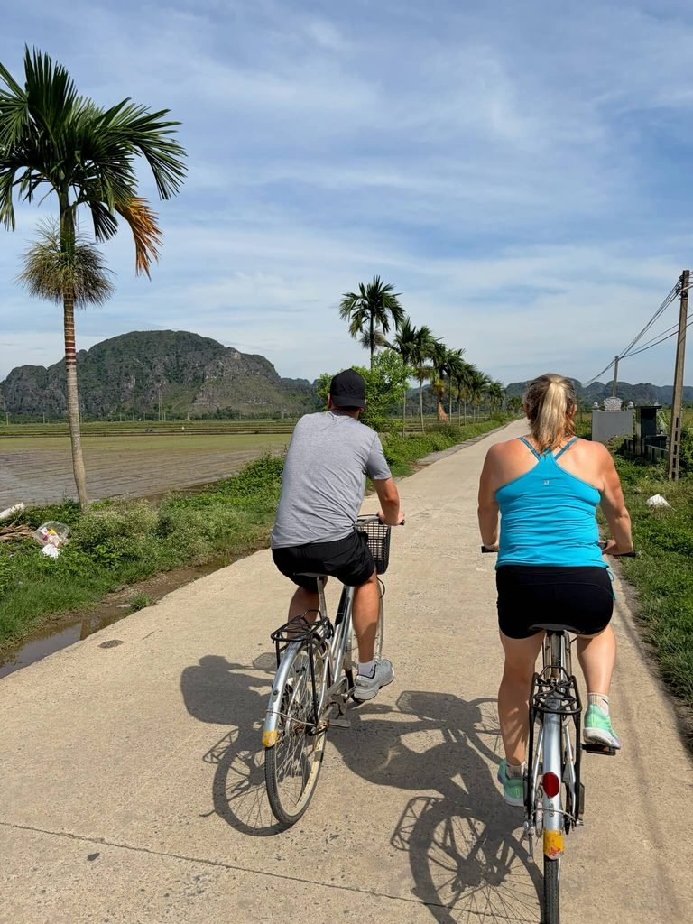 cycling through paddy fields