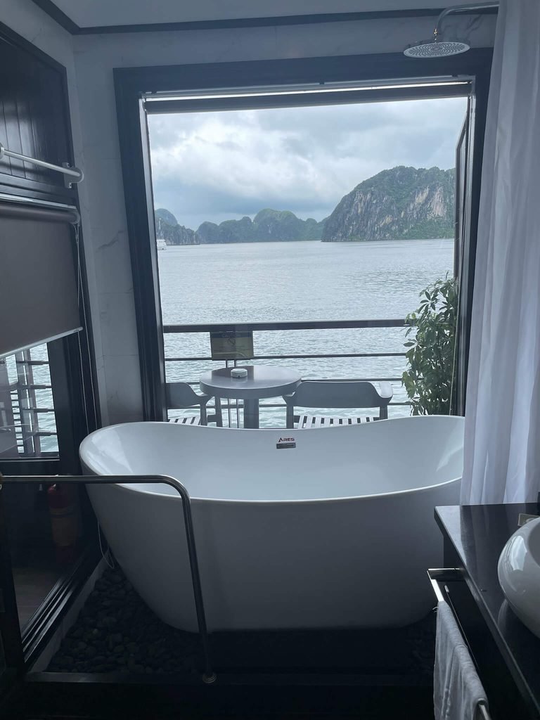 bathroom looking onto the sea