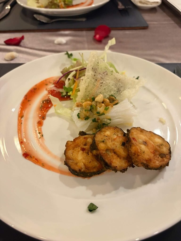 plate of food - fish cakes and sides