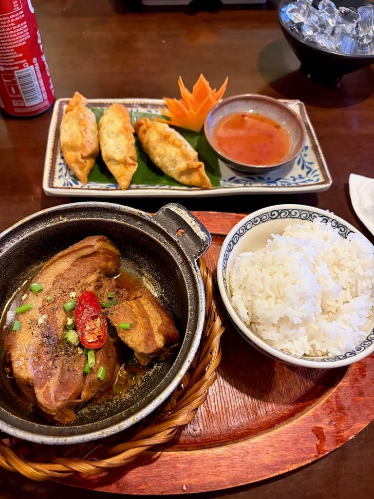 spring rolls, meat and rice