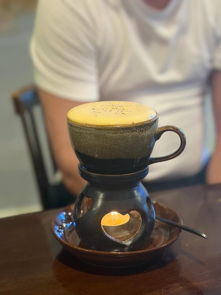egg coffee over candle