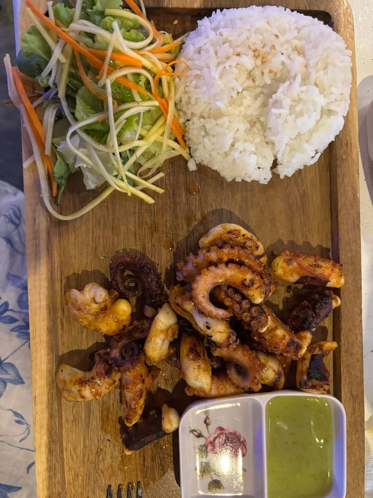 squid rice and salad